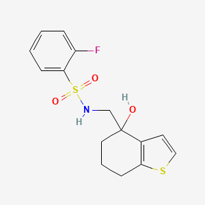 molecular formula C15H16FNO3S2 B12272924 2-fluoro-N-[(4-hydroxy-4,5,6,7-tetrahydro-1-benzothiophen-4-yl)methyl]benzene-1-sulfonamide 