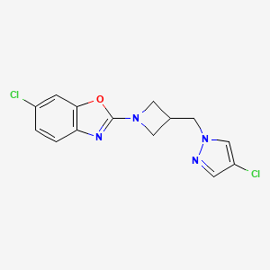 molecular formula C14H12Cl2N4O B12272947 6-chloro-2-{3-[(4-chloro-1H-pyrazol-1-yl)methyl]azetidin-1-yl}-1,3-benzoxazole 