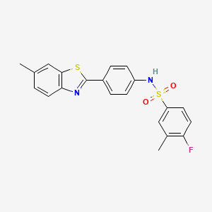 4-fluoro-3-methyl-N-[4-(6-methyl-1,3-benzothiazol-2-yl)phenyl]benzene-1-sulfonamide