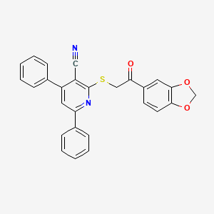 molecular formula C27H18N2O3S B12273059 2-{[2-(1,3-Benzodioxol-5-yl)-2-oxoethyl]sulfanyl}-4,6-diphenylpyridine-3-carbonitrile 