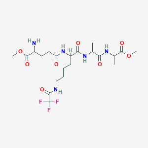 molecular formula C21H34F3N5O8 B12273110 (R)-Methyl 2-amino-5-oxo-5-(((4R,7R,10S)-17,17,17-trifluoro-4,7-dimethyl-3,6,9,16-tetraoxo-2-oxa-5,8,15-triazaheptadecan-10-yl)amino)pentanoate 