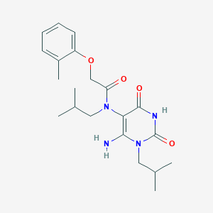 molecular formula C21H30N4O4 B1227320 N-[6-amino-1-(2-methylpropyl)-2,4-dioxo-5-pyrimidinyl]-2-(2-methylphenoxy)-N-(2-methylpropyl)acetamide 