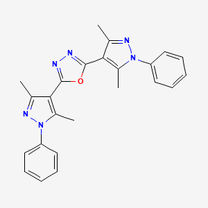 molecular formula C24H22N6O B1227322 2,5-Bis(3,5-dimethyl-1-phenyl-4-pyrazolyl)-1,3,4-oxadiazole 