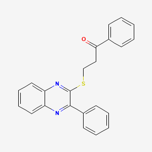 molecular formula C23H18N2OS B12273242 1-Phenyl-3-[(3-phenylquinoxalin-2-yl)sulfanyl]propan-1-one 