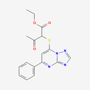 molecular formula C17H16N4O3S B1227326 3-Oxo-2-[(5-phenyl-[1,2,4]triazolo[1,5-a]pyrimidin-7-yl)thio]butanoic acid ethyl ester 