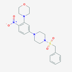 molecular formula C21H26N4O5S B1227340 4-[2-Nitro-5-[4-(phenylmethyl)sulfonyl-1-piperazinyl]phenyl]morpholine 