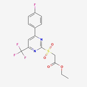 molecular formula C15H12F4N2O4S B1227343 2-[[4-(4-Fluorophenyl)-6-(trifluoromethyl)-2-pyrimidinyl]sulfonyl]acetic acid ethyl ester 