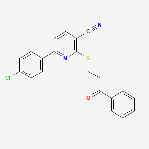 molecular formula C21H15ClN2OS B12273446 6-(4-Chlorophenyl)-2-[(3-oxo-3-phenylpropyl)sulfanyl]pyridine-3-carbonitrile 