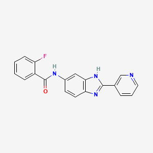 molecular formula C19H13FN4O B1227349 2-fluoro-N-[2-(3-pyridinyl)-3H-benzimidazol-5-yl]benzamide 