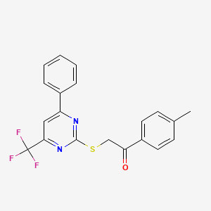 molecular formula C20H15F3N2OS B12273571 1-(4-Methylphenyl)-2-{[4-phenyl-6-(trifluoromethyl)pyrimidin-2-yl]sulfanyl}ethanone 