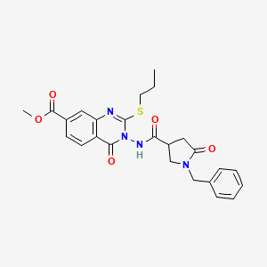 molecular formula C25H26N4O5S B12273606 Methyl 3-(1-benzyl-5-oxopyrrolidine-3-amido)-4-oxo-2-(propylsulfanyl)-3,4-dihydroquinazoline-7-carboxylate 