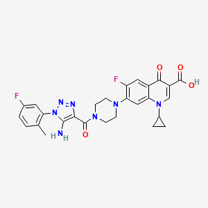 molecular formula C27H25F2N7O4 B12273727 7-{4-[5-amino-1-(5-fluoro-2-methylphenyl)-1H-1,2,3-triazole-4-carbonyl]piperazin-1-yl}-1-cyclopropyl-6-fluoro-4-oxo-1,4-dihydroquinoline-3-carboxylic acid 