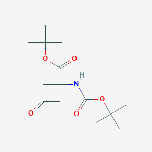 molecular formula C14H23NO5 B12273783 tert-Butyl 1-((tert-butoxycarbonyl)amino)-3-oxocyclobutanecarboxylate 