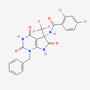 molecular formula C21H13Cl2F3N4O4 B1227382 N-[1-benzyl-2,4,6-trioxo-5-(trifluoromethyl)-2,3,4,5,6,7-hexahydro-1H-pyrrolo[2,3-d]pyrimidin-5-yl]-2,4-dichlorobenzamide 