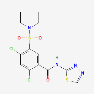 molecular formula C13H14Cl2N4O3S2 B1227391 2,4-dichloro-5-(diethylsulfamoyl)-N-(1,3,4-thiadiazol-2-yl)benzamide 
