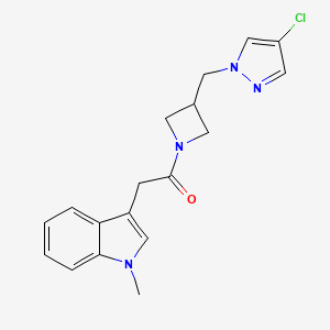 molecular formula C18H19ClN4O B12274041 1-{3-[(4-chloro-1H-pyrazol-1-yl)methyl]azetidin-1-yl}-2-(1-methyl-1H-indol-3-yl)ethan-1-one 