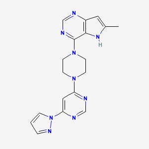 molecular formula C18H19N9 B12274220 4-(4-{6-methyl-5H-pyrrolo[3,2-d]pyrimidin-4-yl}piperazin-1-yl)-6-(1H-pyrazol-1-yl)pyrimidine 