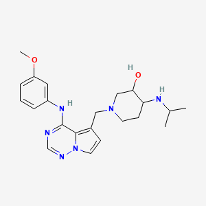 1-[[4-(3-Methoxyanilino)pyrrolo[2,1-f][1,2,4]triazin-5-yl]methyl]-4-(propan-2-ylamino)piperidin-3-ol