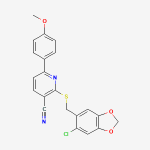 molecular formula C21H15ClN2O3S B12274485 2-{[(6-Chloro-1,3-benzodioxol-5-yl)methyl]sulfanyl}-6-(4-methoxyphenyl)pyridine-3-carbonitrile 