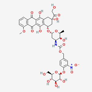 molecular formula C41H44N2O21 B1227450 5,12-Naphthacenedione, 7,8,9,10-tetrahydro-8-(hydroxyacetyl)-1-methoxy-10-((2,3,6-trideoxy-3-((((4-(beta-D-glucopyranosyloxy)-3-nitrophenyl)methoxy)carbonyl)amino)-alpha-L-lyxo-hexopyranosyl)oxy)-6,8,11-trihydroxy-, (8S-cis)- CAS No. 160065-76-9