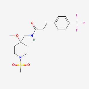 molecular formula C18H25F3N2O4S B12274786 N-[(1-methanesulfonyl-4-methoxypiperidin-4-yl)methyl]-3-[4-(trifluoromethyl)phenyl]propanamide 