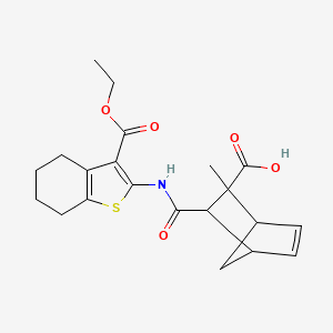 molecular formula C21H25NO5S B1227479 2-[[(3-Ethoxycarbonyl-4,5,6,7-tetrahydro-1-benzothiophen-2-yl)amino]-oxomethyl]-3-methyl-3-bicyclo[2.2.1]hept-5-enecarboxylic acid 
