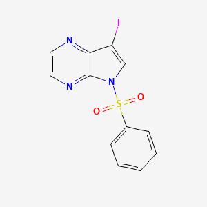 molecular formula C12H8IN3O2S B12274801 5-(benzenesulfonyl)-7-iodo-5H-pyrrolo[2,3-b]pyrazine CAS No. 1001414-03-4