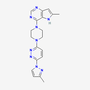 molecular formula C19H21N9 B12274832 3-(3-methyl-1H-pyrazol-1-yl)-6-(4-{6-methyl-5H-pyrrolo[3,2-d]pyrimidin-4-yl}piperazin-1-yl)pyridazine 