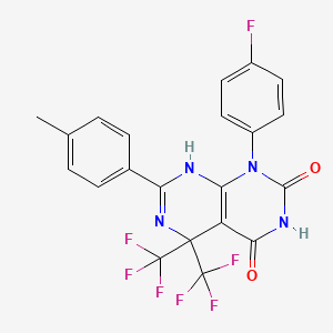 molecular formula C21H13F7N4O2 B1227492 1-(4-fluorophenyl)-7-(4-methylphenyl)-5,5-bis(trifluoromethyl)-8H-pyrimido[4,5-d]pyrimidine-2,4-dione 
