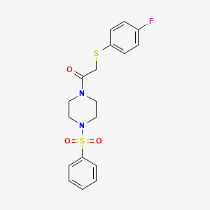molecular formula C18H19FN2O3S2 B1227495 1-[4-(苯磺酰基)-1-哌嗪基]-2-[(4-氟苯基)硫代]乙酮 