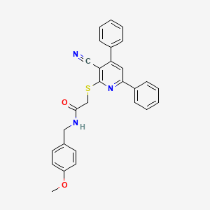 2-[(3-cyano-4,6-diphenylpyridin-2-yl)sulfanyl]-N-[(4-methoxyphenyl)methyl]acetamide