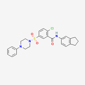 molecular formula C26H26ClN3O3S B1227505 2-chloro-N-(2,3-dihydro-1H-inden-5-yl)-5-[(4-phenyl-1-piperazinyl)sulfonyl]benzamide 