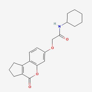 molecular formula C20H23NO4 B1227507 N-cyclohexyl-2-[(4-oxo-2,3-dihydro-1H-cyclopenta[c][1]benzopyran-7-yl)oxy]acetamide 