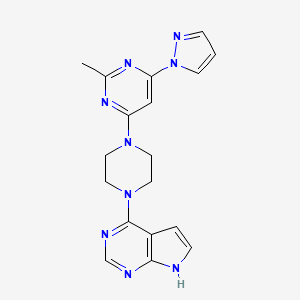 molecular formula C18H19N9 B12275129 2-methyl-4-(1H-pyrazol-1-yl)-6-(4-{7H-pyrrolo[2,3-d]pyrimidin-4-yl}piperazin-1-yl)pyrimidine 