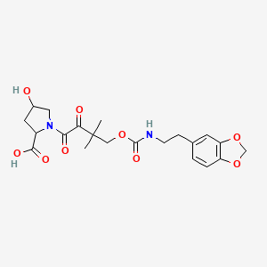 molecular formula C21H26N2O9 B12275318 1-[4-[2-(1,3-Benzodioxol-5-yl)ethylcarbamoyloxy]-3,3-dimethyl-2-oxobutanoyl]-4-hydroxypyrrolidine-2-carboxylic acid 