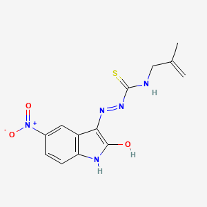 molecular formula C13H13N5O3S B1227534 1-(2-Methylprop-2-enyl)-3-[(5-nitro-2-oxo-3-indolyl)amino]thiourea 