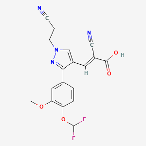 molecular formula C18H14F2N4O4 B12275376 2-cyano-3-[1-(2-cyanoethyl)-3-[4-(difluoromethoxy)-3-methoxyphenyl]-1H-pyrazol-4-yl]prop-2-enoic acid 