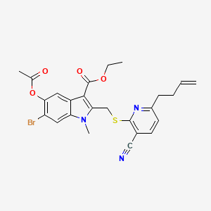 molecular formula C25H24BrN3O4S B1227539 5-Acetyloxy-6-bromo-2-[[(6-but-3-enyl-3-cyano-2-pyridinyl)thio]methyl]-1-methyl-3-indolecarboxylic acid ethyl ester 