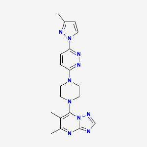 molecular formula C19H22N10 B12275434 3-(4-{5,6-dimethyl-[1,2,4]triazolo[1,5-a]pyrimidin-7-yl}piperazin-1-yl)-6-(3-methyl-1H-pyrazol-1-yl)pyridazine 