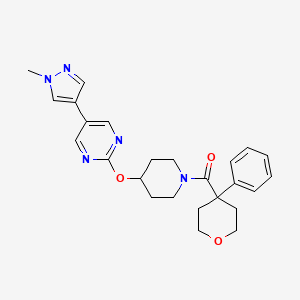 molecular formula C25H29N5O3 B12275448 5-(1-methyl-1H-pyrazol-4-yl)-2-{[1-(4-phenyloxane-4-carbonyl)piperidin-4-yl]oxy}pyrimidine 