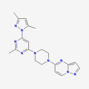 molecular formula C20H23N9 B12275610 4-(3,5-dimethyl-1H-pyrazol-1-yl)-2-methyl-6-(4-{pyrazolo[1,5-a]pyrimidin-5-yl}piperazin-1-yl)pyrimidine 