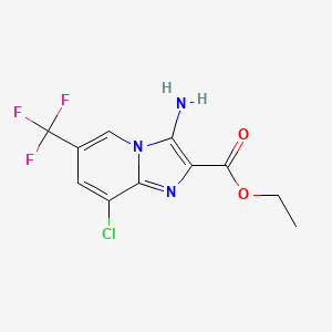 molecular formula C11H9ClF3N3O2 B12275749 Imidazo[1,2-a]pyridine-2-carboxylicacid,3-amino-8-chloro-6-(trifluoromethyl)-,ethylester 