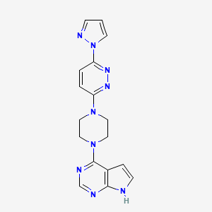 molecular formula C17H17N9 B12275810 3-(1H-pyrazol-1-yl)-6-(4-{7H-pyrrolo[2,3-d]pyrimidin-4-yl}piperazin-1-yl)pyridazine 