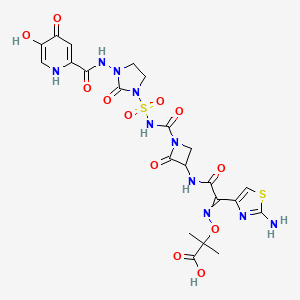 2-[[1-(2-amino-1,3-thiazol-4-yl)-2-[[1-[[3-[(5-hydroxy-4-oxo-1H-pyridine-2-carbonyl)amino]-2-oxoimidazolidin-1-yl]sulfonylcarbamoyl]-2-oxoazetidin-3-yl]amino]-2-oxoethylidene]amino]oxy-2-methylpropanoic acid