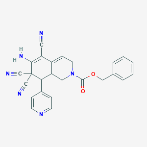 molecular formula C25H20N6O2 B1227601 6-Amino-5,7,7-tricyano-8-pyridin-4-yl-1,3,8,8a-tetrahydroisoquinoline-2-carboxylic acid (phenylmethyl) ester 