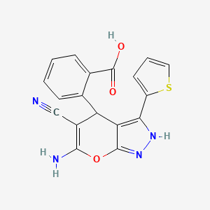 molecular formula C18H12N4O3S B1227608 2-(6-氨基-5-氰基-3-噻吩-2-基-2,4-二氢吡喃并[2,3-c]吡唑-4-基)苯甲酸 