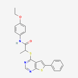 molecular formula C23H21N3O2S2 B1227636 N-(4-ethoxyphenyl)-2-[(6-phenyl-4-thieno[2,3-d]pyrimidinyl)thio]propanamide 
