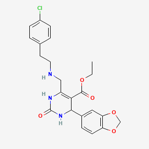 molecular formula C23H24ClN3O5 B1227638 4-(1,3-benzodioxol-5-yl)-6-[[2-(4-chlorophenyl)ethylamino]methyl]-2-oxo-3,4-dihydro-1H-pyrimidine-5-carboxylic acid ethyl ester 