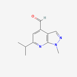 molecular formula C11H13N3O B12276523 1-methyl-6-(propan-2-yl)-1H-pyrazolo[3,4-b]pyridine-4-carbaldehyde 