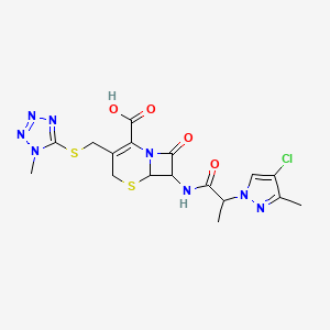 molecular formula C17H19ClN8O4S2 B1227656 7-[[2-(4-氯-3-甲基-1-吡唑基)-1-氧代丙基]氨基]-3-[[(1-甲基-5-四唑基)硫代]甲基]-8-氧代-5-硫代-1-氮杂双环[4.2.0]辛-2-烯-2-羧酸 